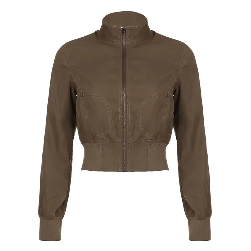 Casual Long Sleeves Pockets Cargo Coats Vintage Slim Jacket