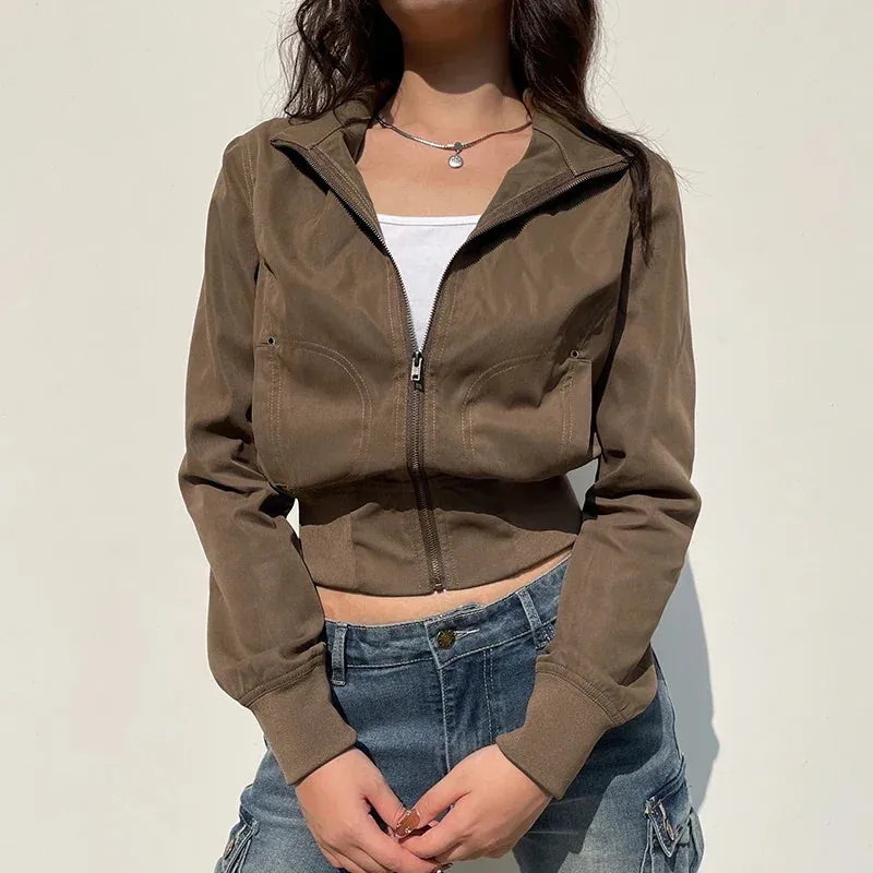 Casual Long Sleeves Pockets Cargo Coats Vintage Slim Jacket