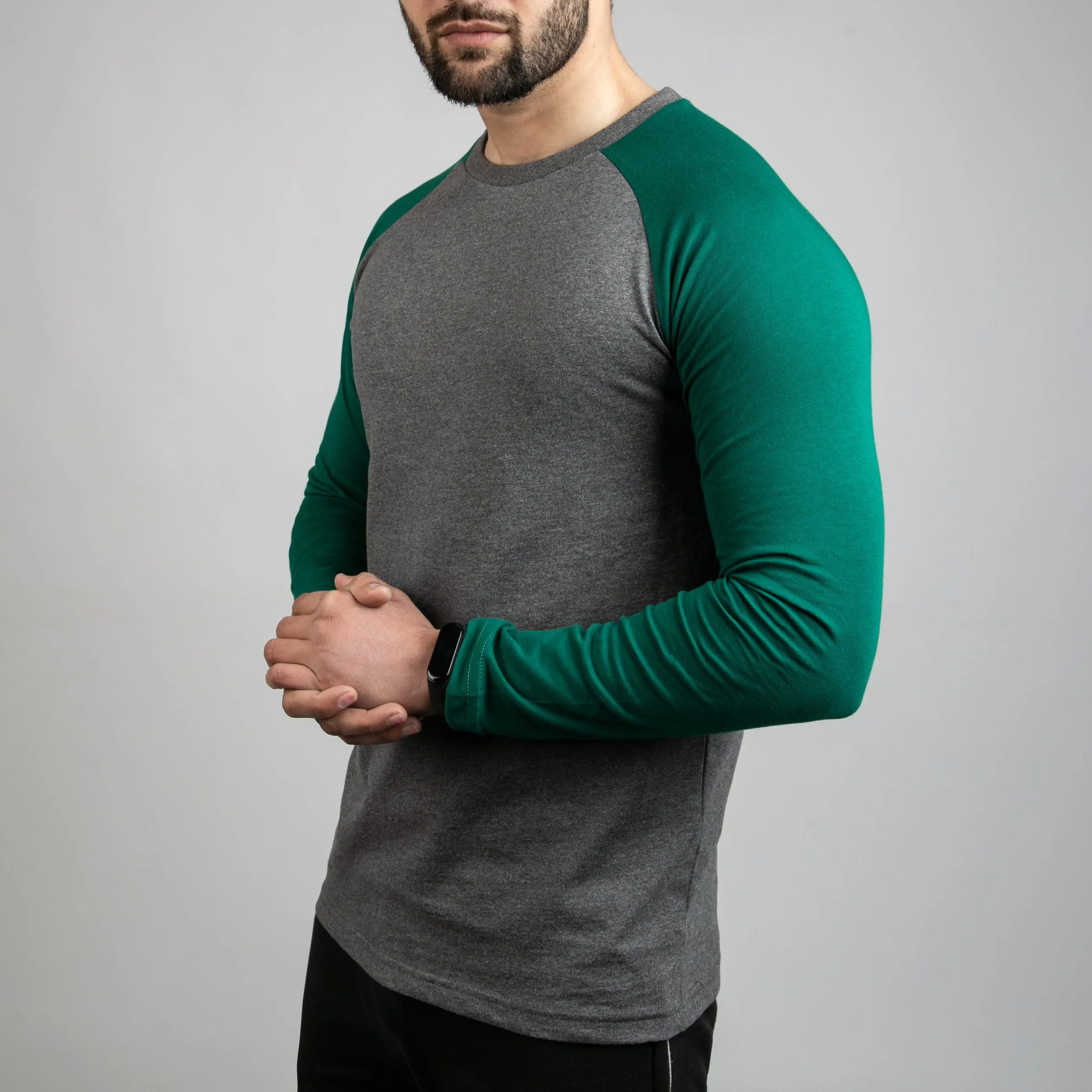 Charcoal & Green Raglan