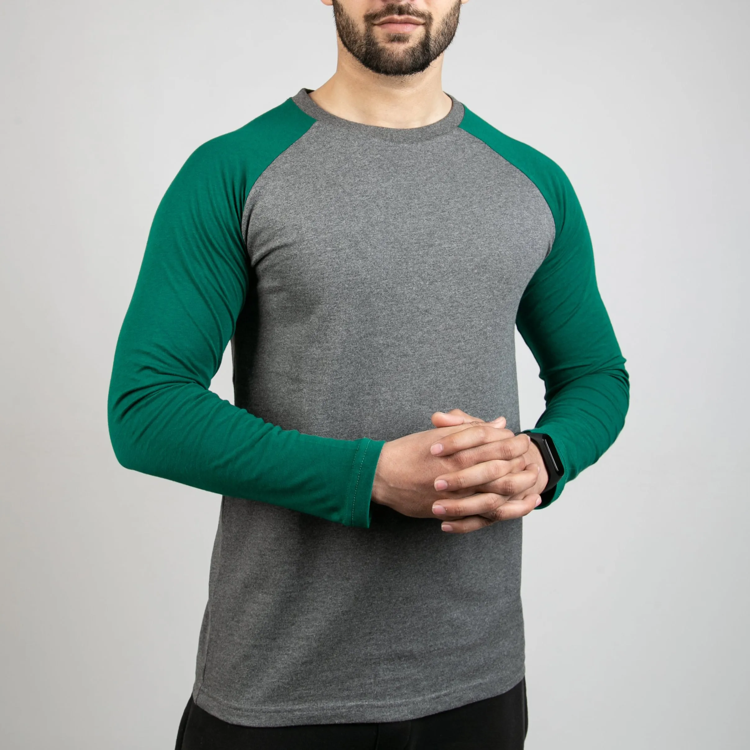 Charcoal & Green Raglan