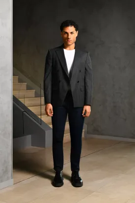 Charcoal Pinstripe Double-Breasted Blazer – V-Cut Online UAE