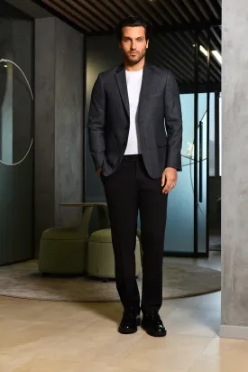 Charcoal Plaid Single-Breasted Blazer Online UAE