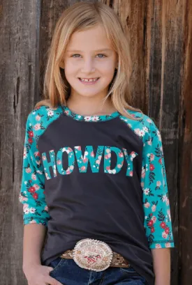 Cruel Girl Girl's Black Flower Print Raglan Sleeves Tee CTK3530030