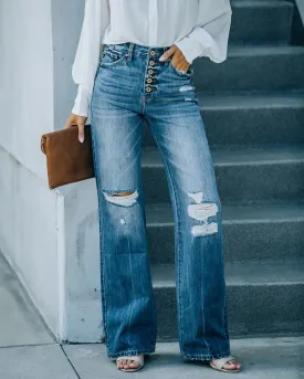 Fashion Water Washed Hole Single-Breasted Jeans