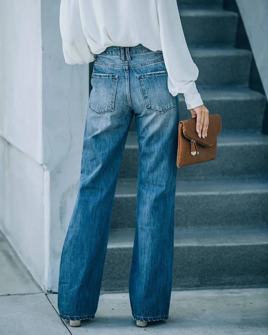 Fashion Water Washed Hole Single-Breasted Jeans