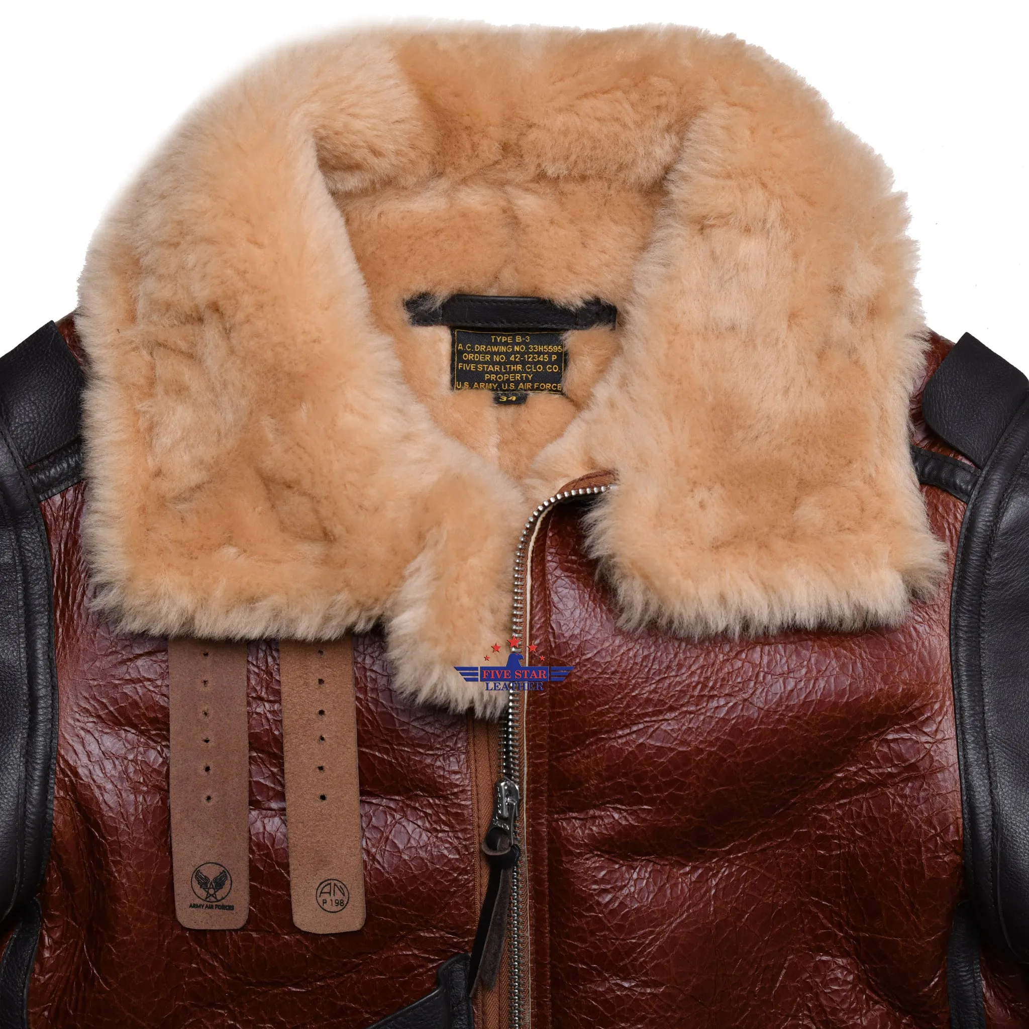 FiveStar leather Repro USAAF Type B-3 Bomber Aviator Pilot Reddish Brown Sheep Leather Flight Jacket