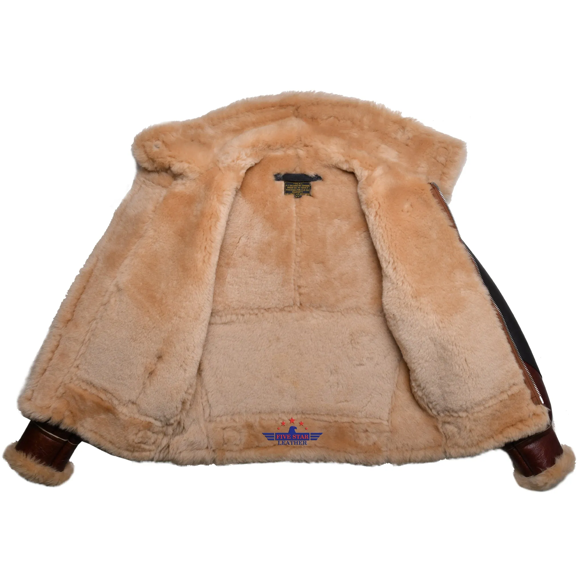 FiveStar leather Repro USAAF Type B-3 Bomber Aviator Pilot Reddish Brown Sheep Leather Flight Jacket