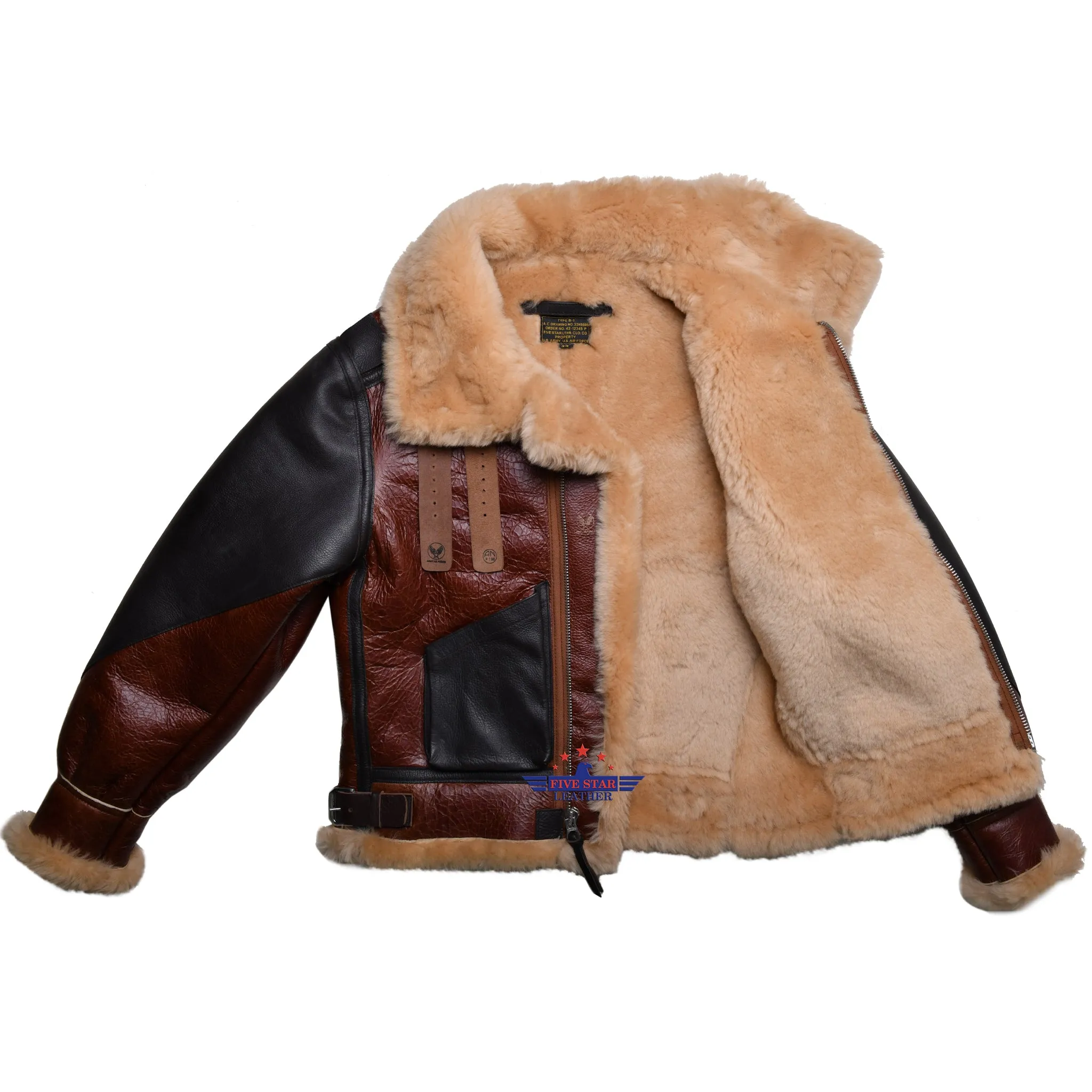 FiveStar leather Repro USAAF Type B-3 Bomber Aviator Pilot Reddish Brown Sheep Leather Flight Jacket