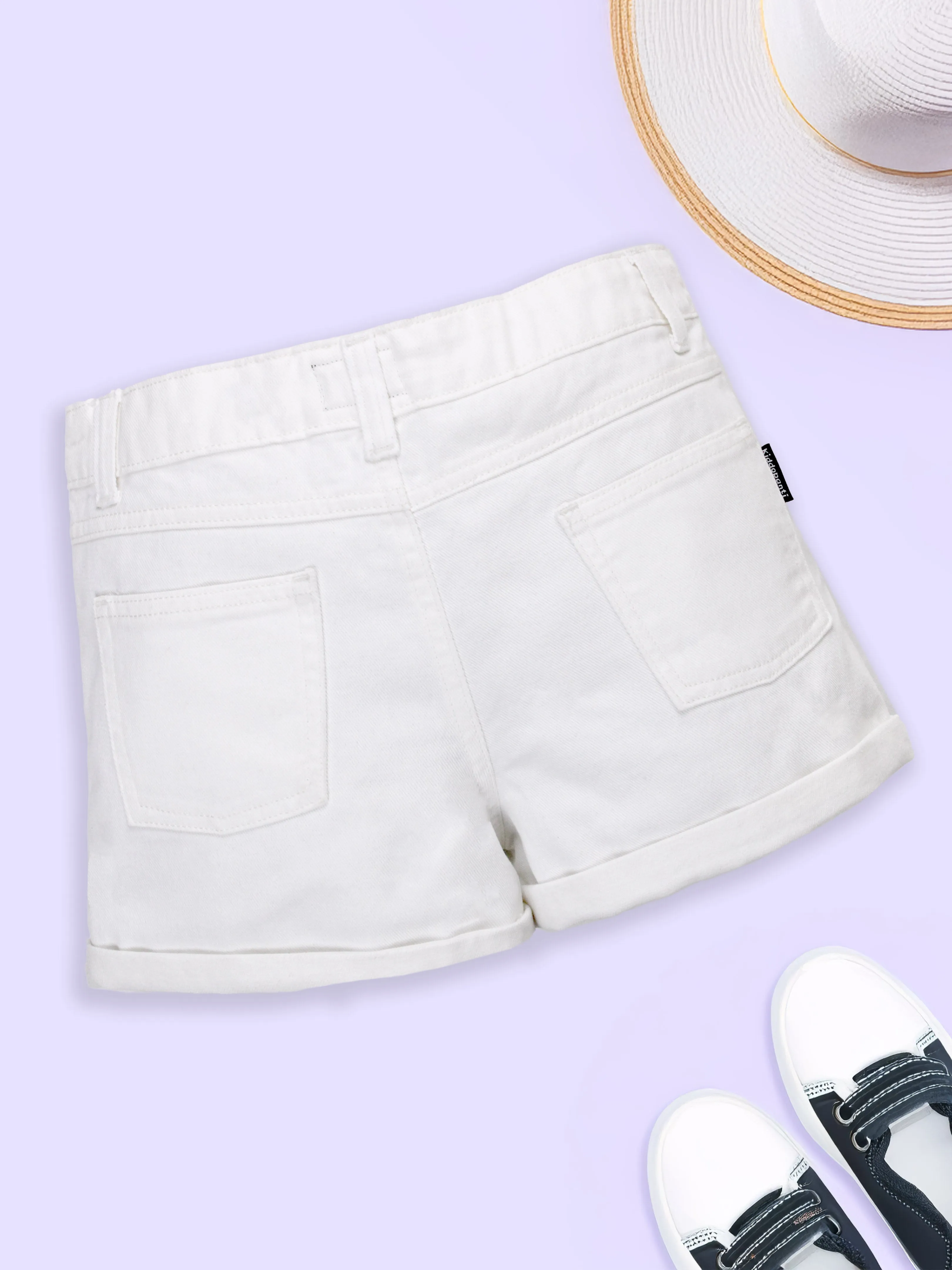 Girls Rollup Denim Shorts with Button Elasticated Waistband