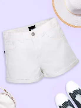 Girls Rollup Denim Shorts with Button Elasticated Waistband