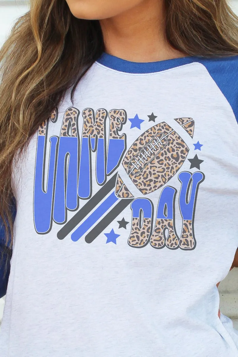 Groovy Game Day Royal and Black Tri-Blend Unisex 3/4 Raglan