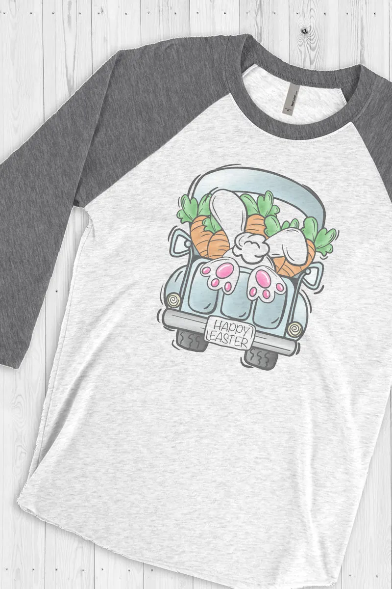 Happy Easter Cottontail Truck Tri-Blend Unisex 3/4 Raglan