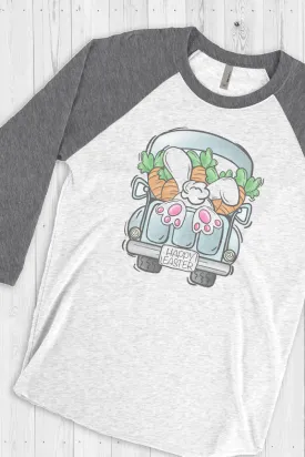 Happy Easter Cottontail Truck Tri-Blend Unisex 3/4 Raglan