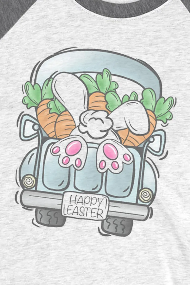 Happy Easter Cottontail Truck Tri-Blend Unisex 3/4 Raglan