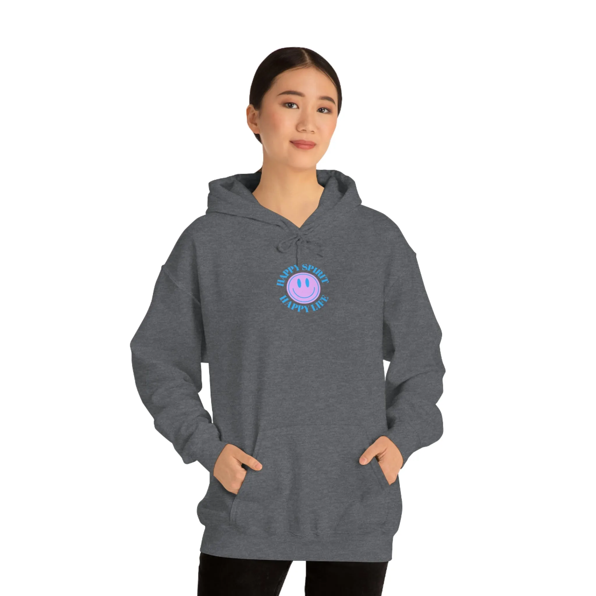 Happy Spirit Happy Life Sweatshirt, Gildan 18500 Hoodie, Oversized Hoodie, Front Back Print Trendy Sweatshirt, Beach Cover Up, Lake Cover