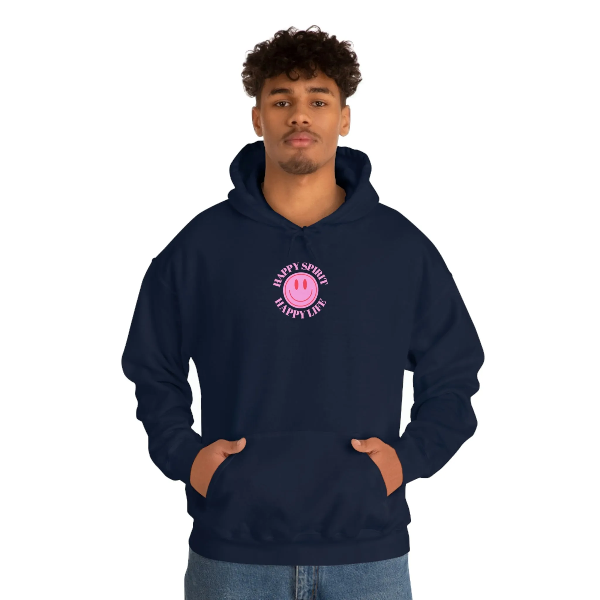 Happy Spirit Happy Life Sweatshirt, Pink Smile Lilac Hoodie, Oversized Hoodie, Front Back Print Trendy Sweatshirt, Beach Cover Up, Cover Up