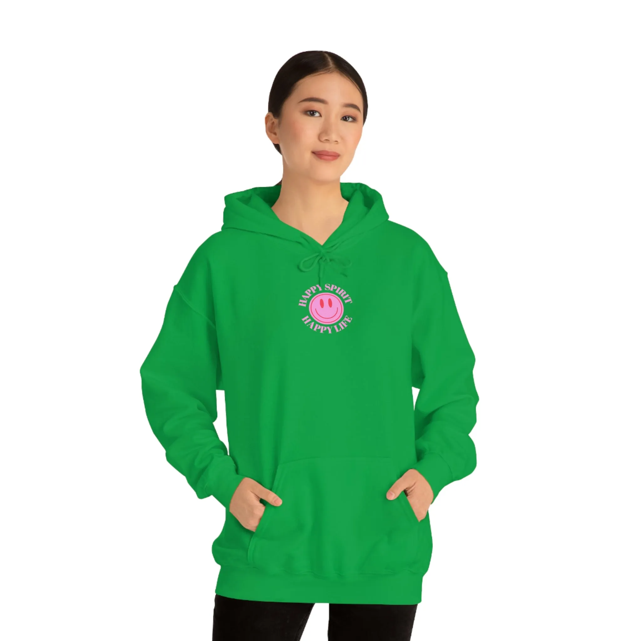 Happy Spirit Happy Life Sweatshirt, Pink Smile Lilac Hoodie, Oversized Hoodie, Front Back Print Trendy Sweatshirt, Beach Cover Up, Cover Up