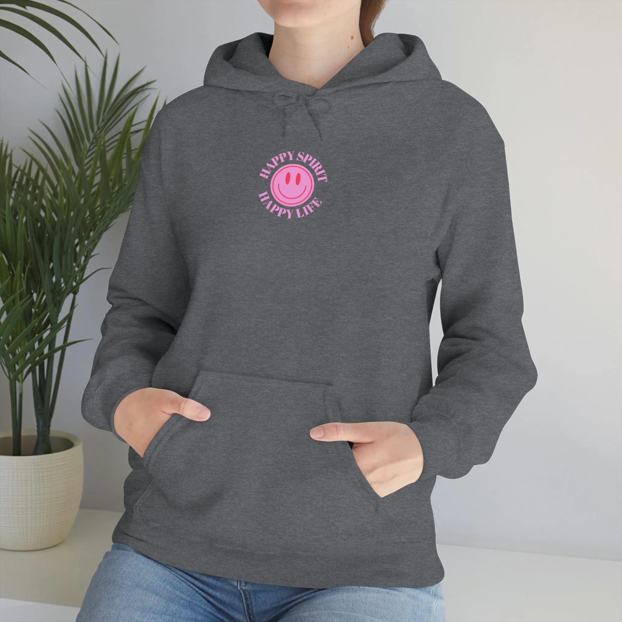 Happy Spirit Happy Life Sweatshirt, Pink Smile Lilac Hoodie, Oversized Hoodie, Front Back Print Trendy Sweatshirt, Beach Cover Up, Cover Up