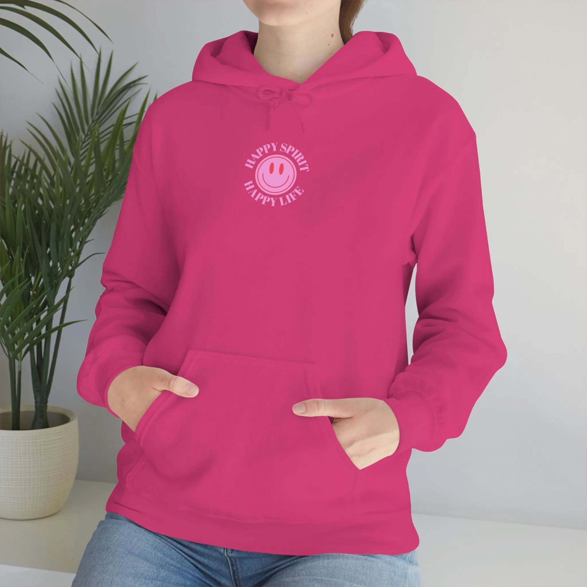 Happy Spirit Happy Life Sweatshirt, Pink Smile Lilac Hoodie, Oversized Hoodie, Front Back Print Trendy Sweatshirt, Beach Cover Up, Cover Up