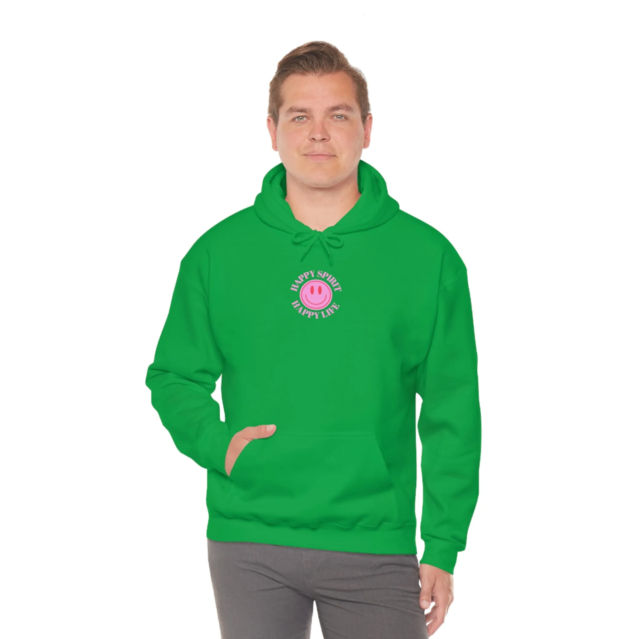 Happy Spirit Happy Life Sweatshirt, Pink Smile Lilac Hoodie, Oversized Hoodie, Front Back Print Trendy Sweatshirt, Beach Cover Up, Cover Up