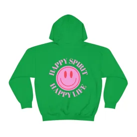 Happy Spirit Happy Life Sweatshirt, Pink Smile Lilac Hoodie, Oversized Hoodie, Front Back Print Trendy Sweatshirt, Beach Cover Up, Cover Up