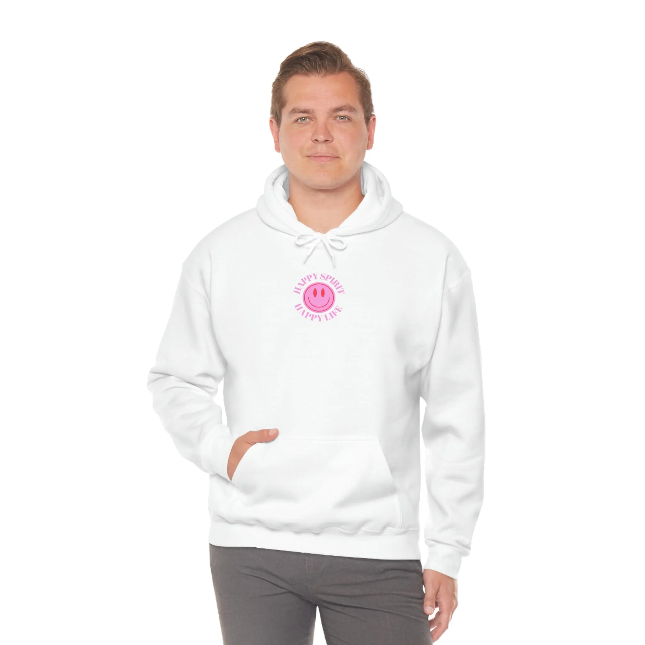 Happy Spirit Happy Life Sweatshirt, Pink Smile Lilac Hoodie, Oversized Hoodie, Front Back Print Trendy Sweatshirt, Beach Cover Up, Cover Up