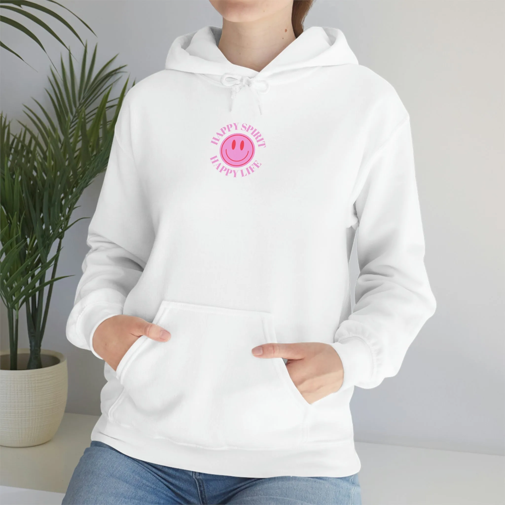 Happy Spirit Happy Life Sweatshirt, Pink Smile Lilac Hoodie, Oversized Hoodie, Front Back Print Trendy Sweatshirt, Beach Cover Up, Cover Up