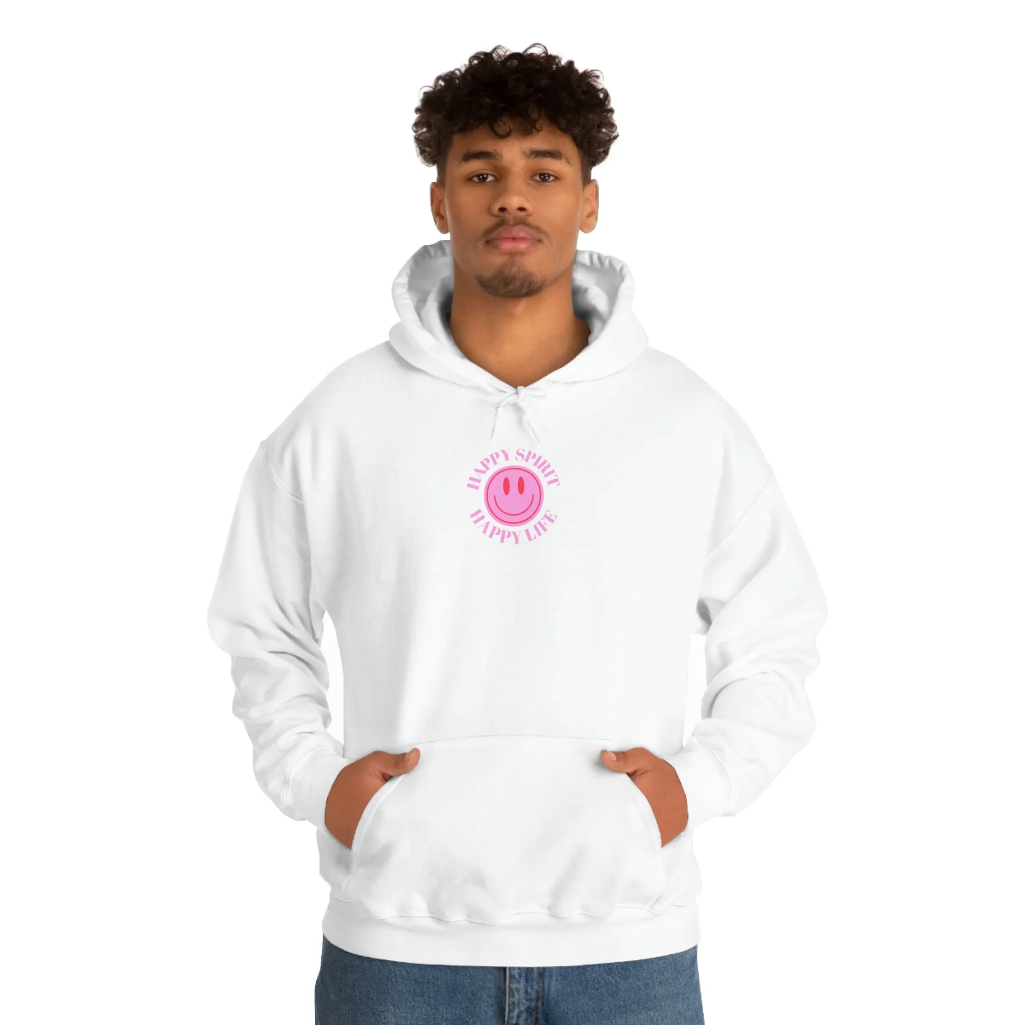 Happy Spirit Happy Life Sweatshirt, Pink Smile Lilac Hoodie, Oversized Hoodie, Front Back Print Trendy Sweatshirt, Beach Cover Up, Cover Up
