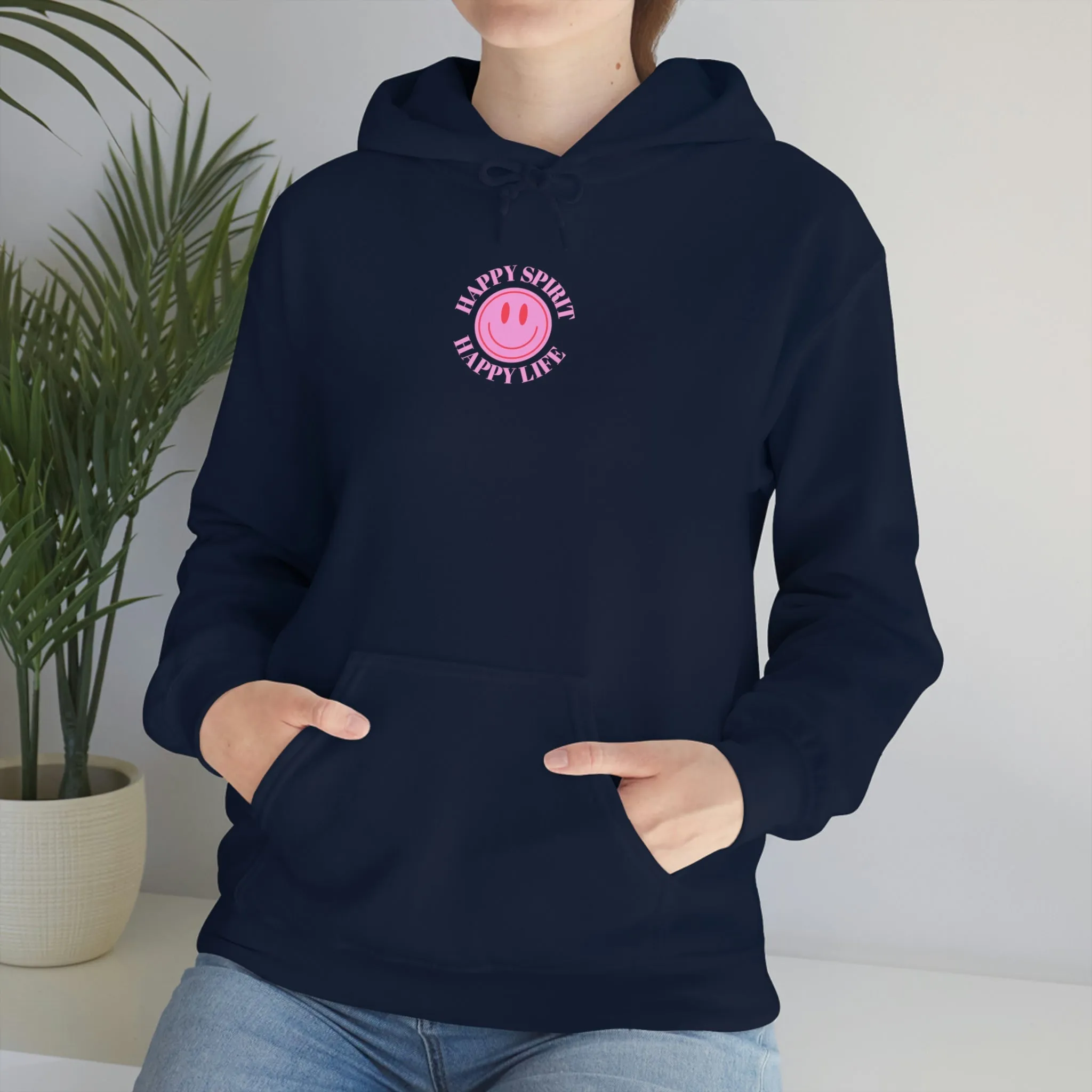 Happy Spirit Happy Life Sweatshirt, Pink Smile Lilac Hoodie, Oversized Hoodie, Front Back Print Trendy Sweatshirt, Beach Cover Up, Cover Up