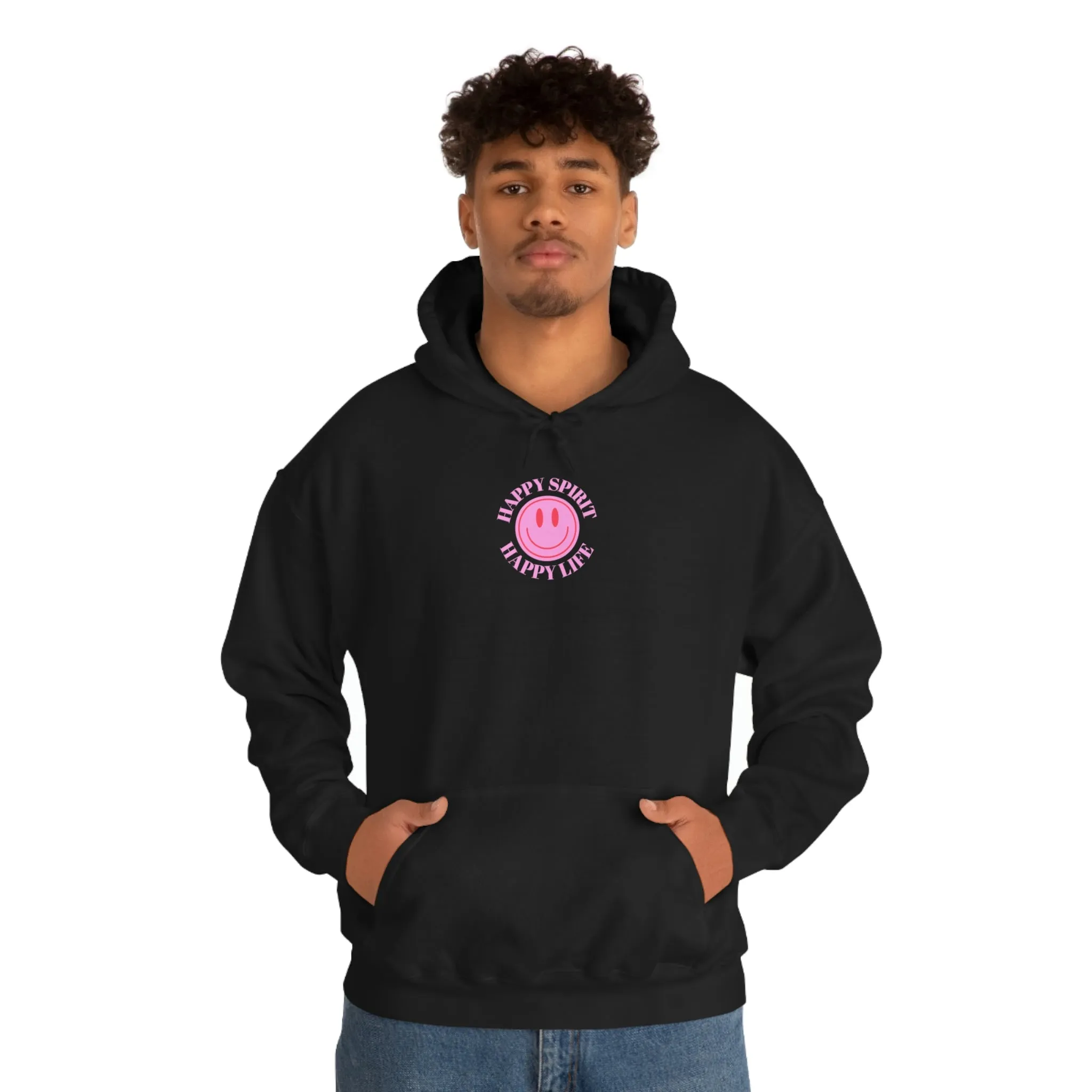 Happy Spirit Happy Life Sweatshirt, Pink Smile Lilac Hoodie, Oversized Hoodie, Front Back Print Trendy Sweatshirt, Beach Cover Up, Cover Up
