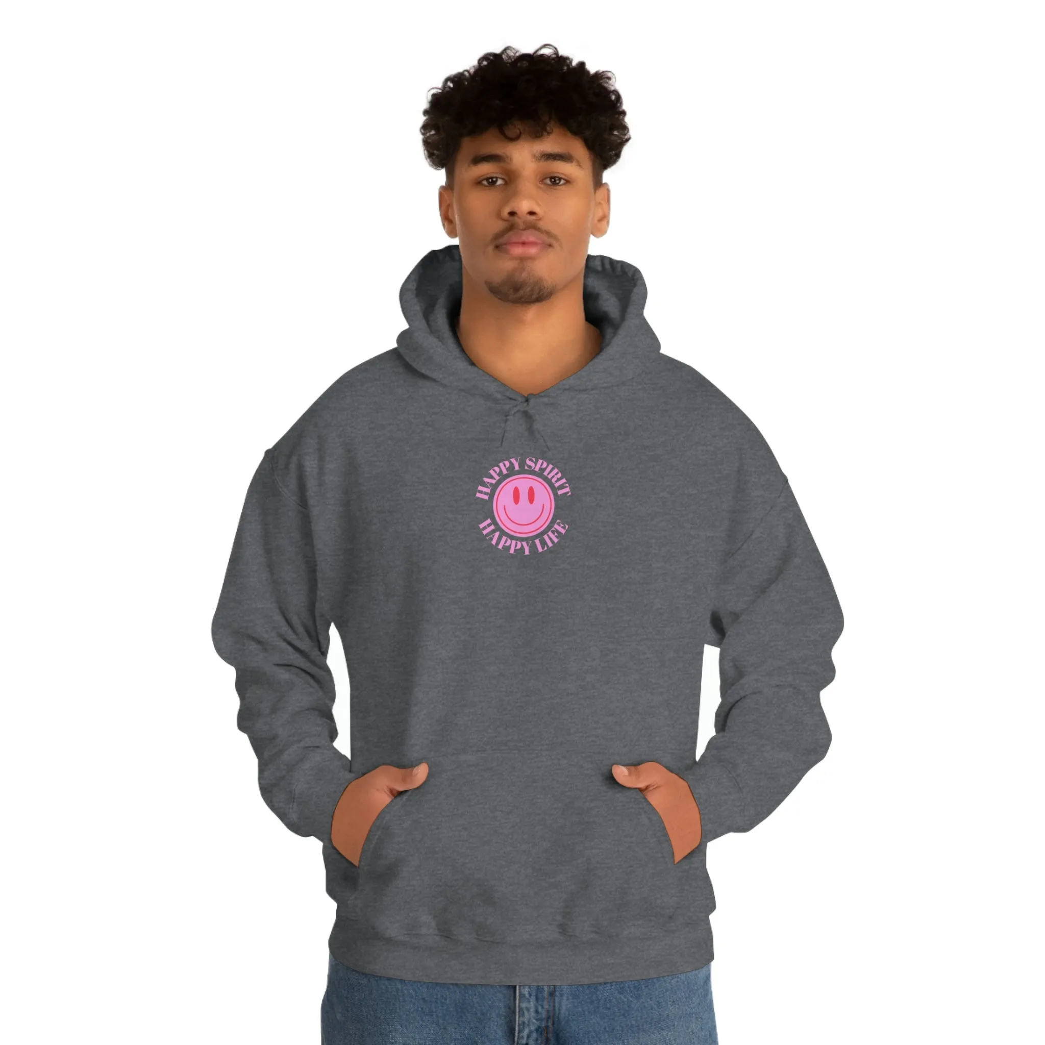 Happy Spirit Happy Life Sweatshirt, Pink Smile Lilac Hoodie, Oversized Hoodie, Front Back Print Trendy Sweatshirt, Beach Cover Up, Cover Up