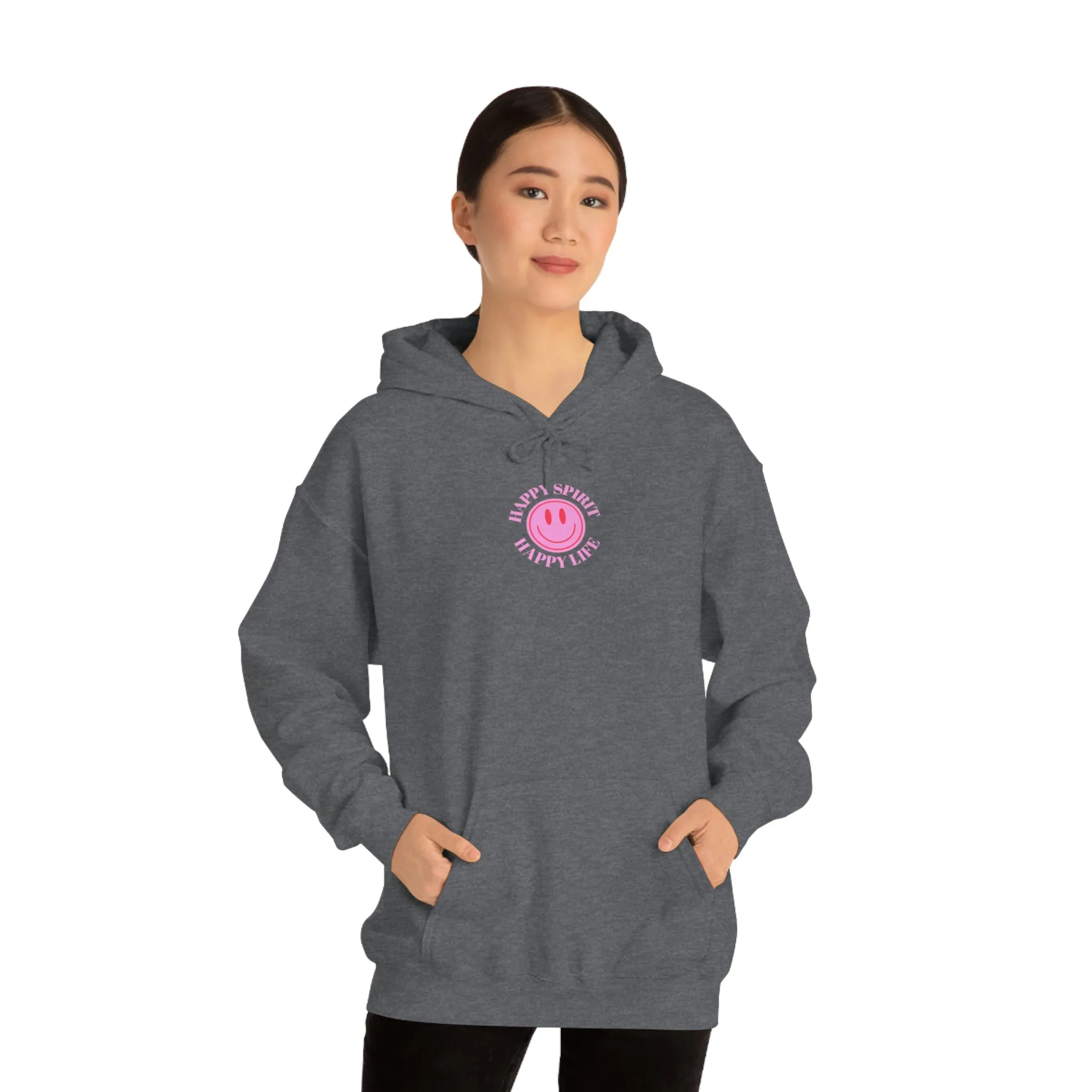 Happy Spirit Happy Life Sweatshirt, Pink Smile Lilac Hoodie, Oversized Hoodie, Front Back Print Trendy Sweatshirt, Beach Cover Up, Cover Up