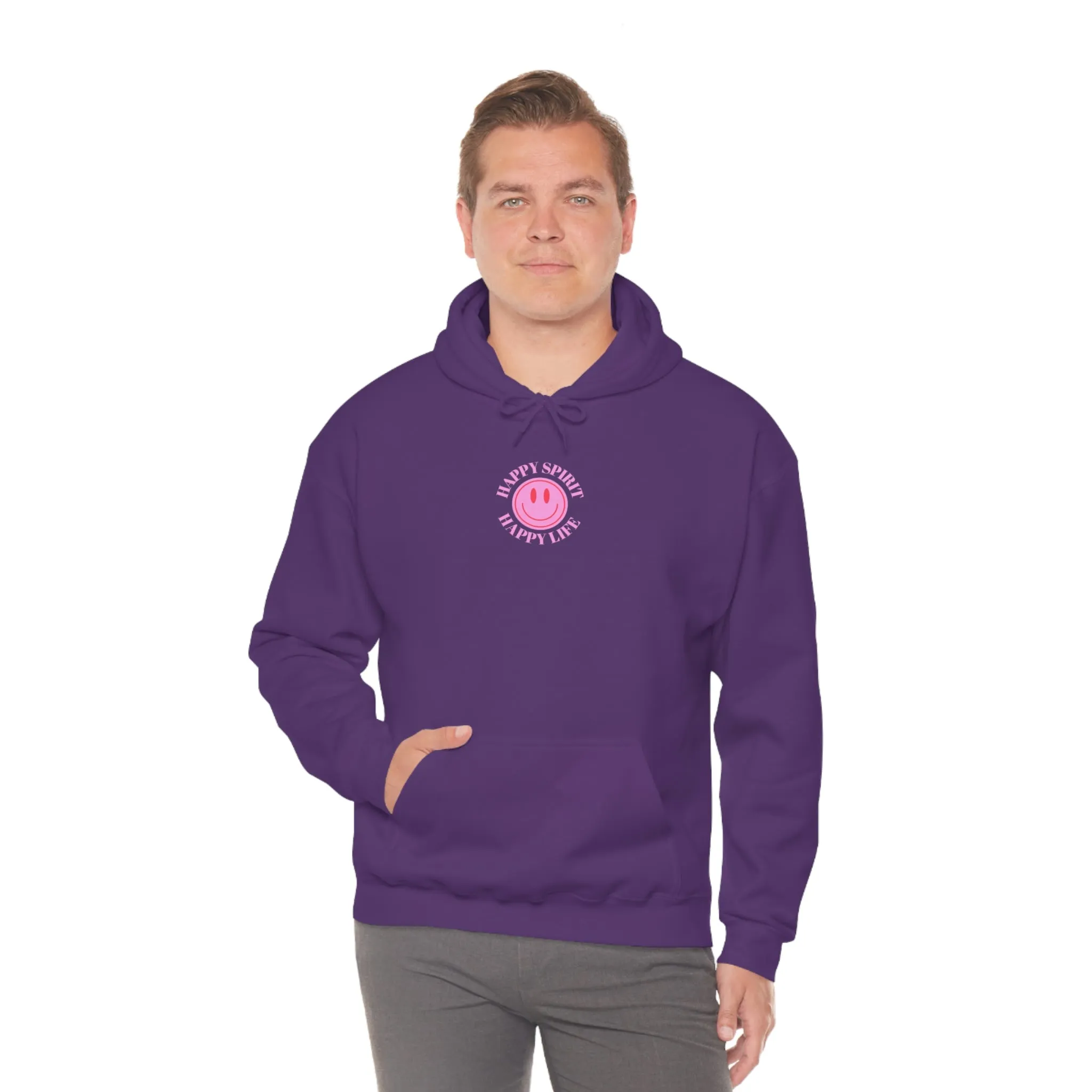 Happy Spirit Happy Life Sweatshirt, Pink Smile Lilac Hoodie, Oversized Hoodie, Front Back Print Trendy Sweatshirt, Beach Cover Up, Cover Up