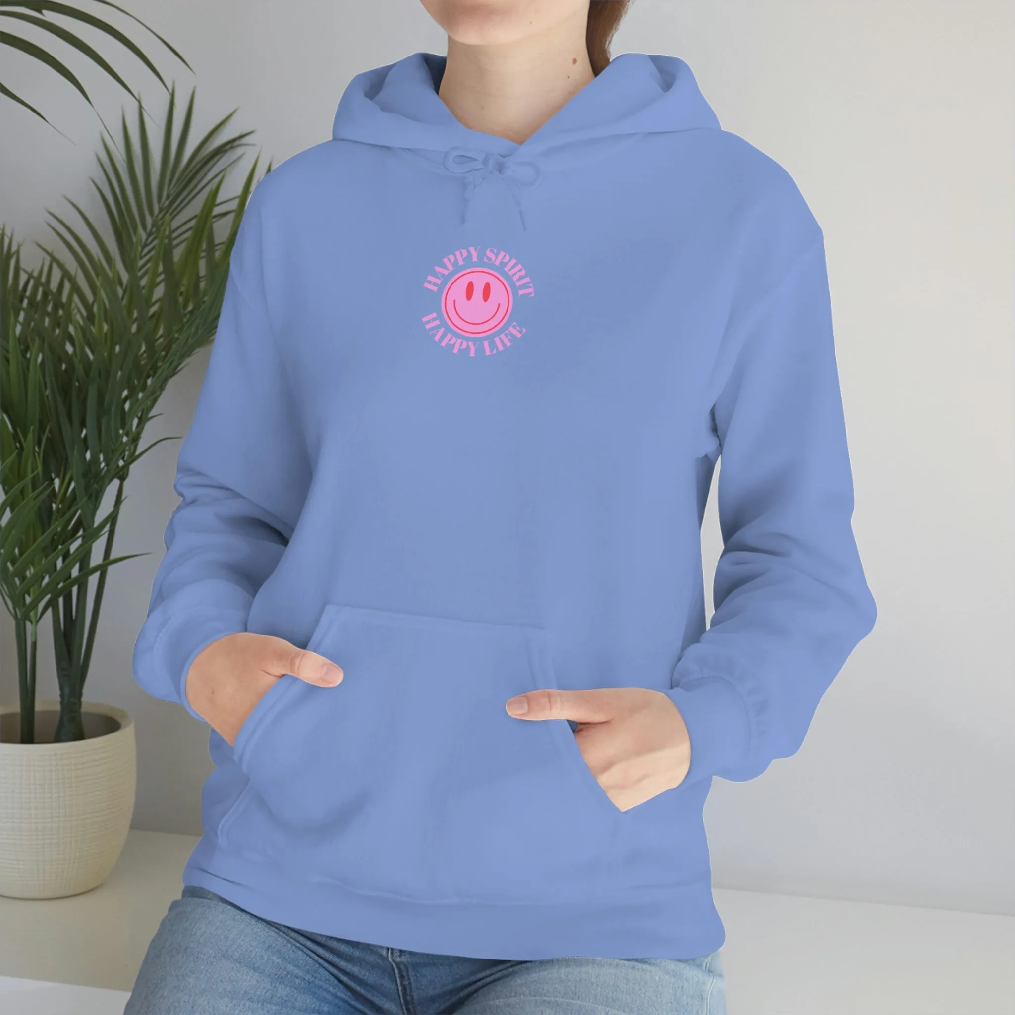 Happy Spirit Happy Life Sweatshirt, Pink Smile Lilac Hoodie, Oversized Hoodie, Front Back Print Trendy Sweatshirt, Beach Cover Up, Cover Up