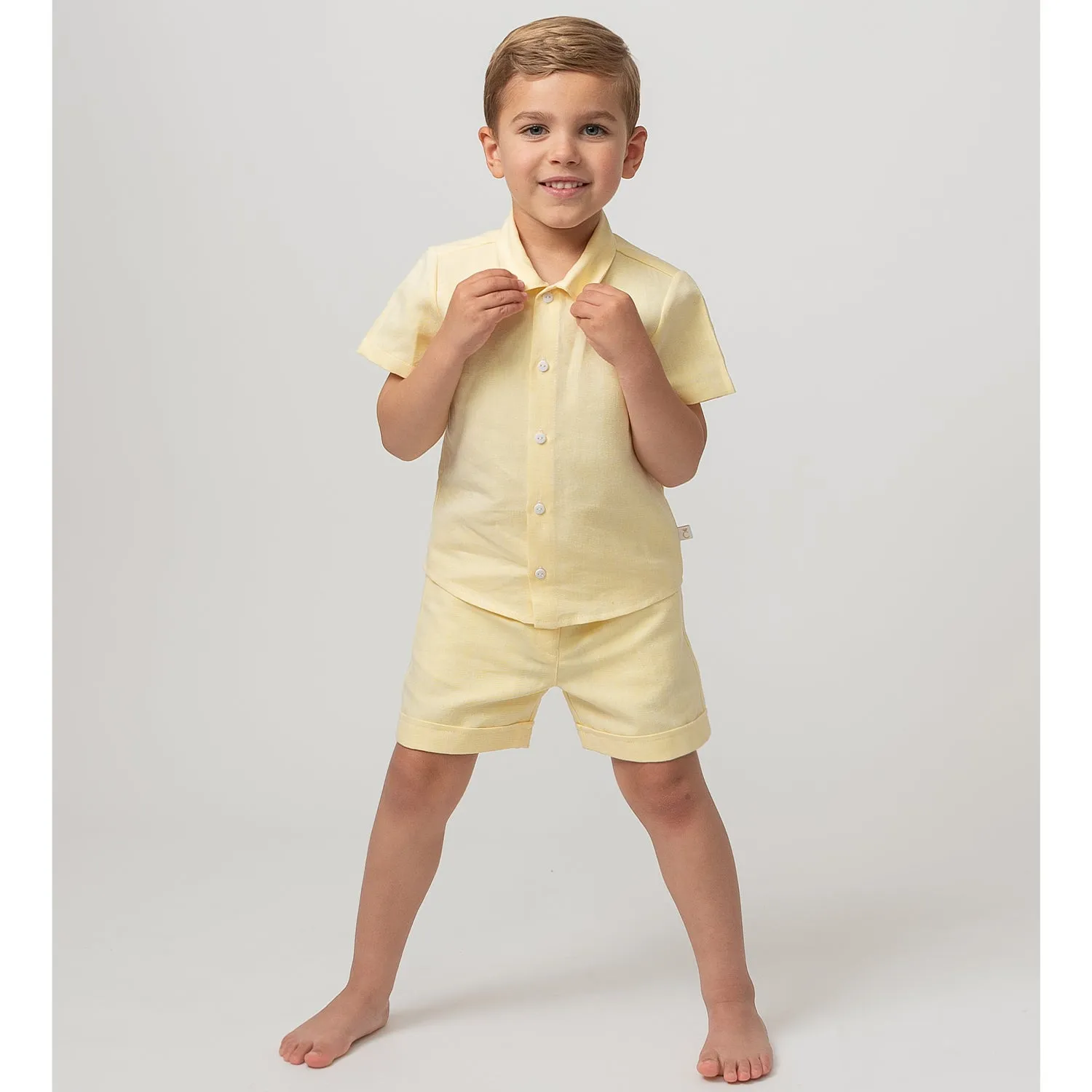 Lemon Linen Shorts & Hat Set