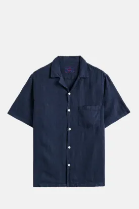 Linen Camp Collar Shirt Navy