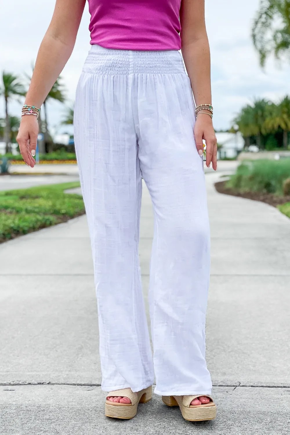 Lotus & Luna: White Wide Leg Cotton Pants