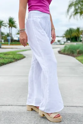 Lotus & Luna: White Wide Leg Cotton Pants