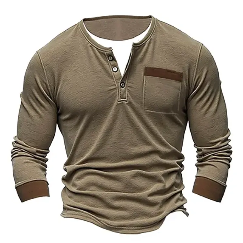 Men's Casual Color Matching Fake Two-Piece Double-Layer V-Neck Long-Sleeved T-Shirt 32339922Y