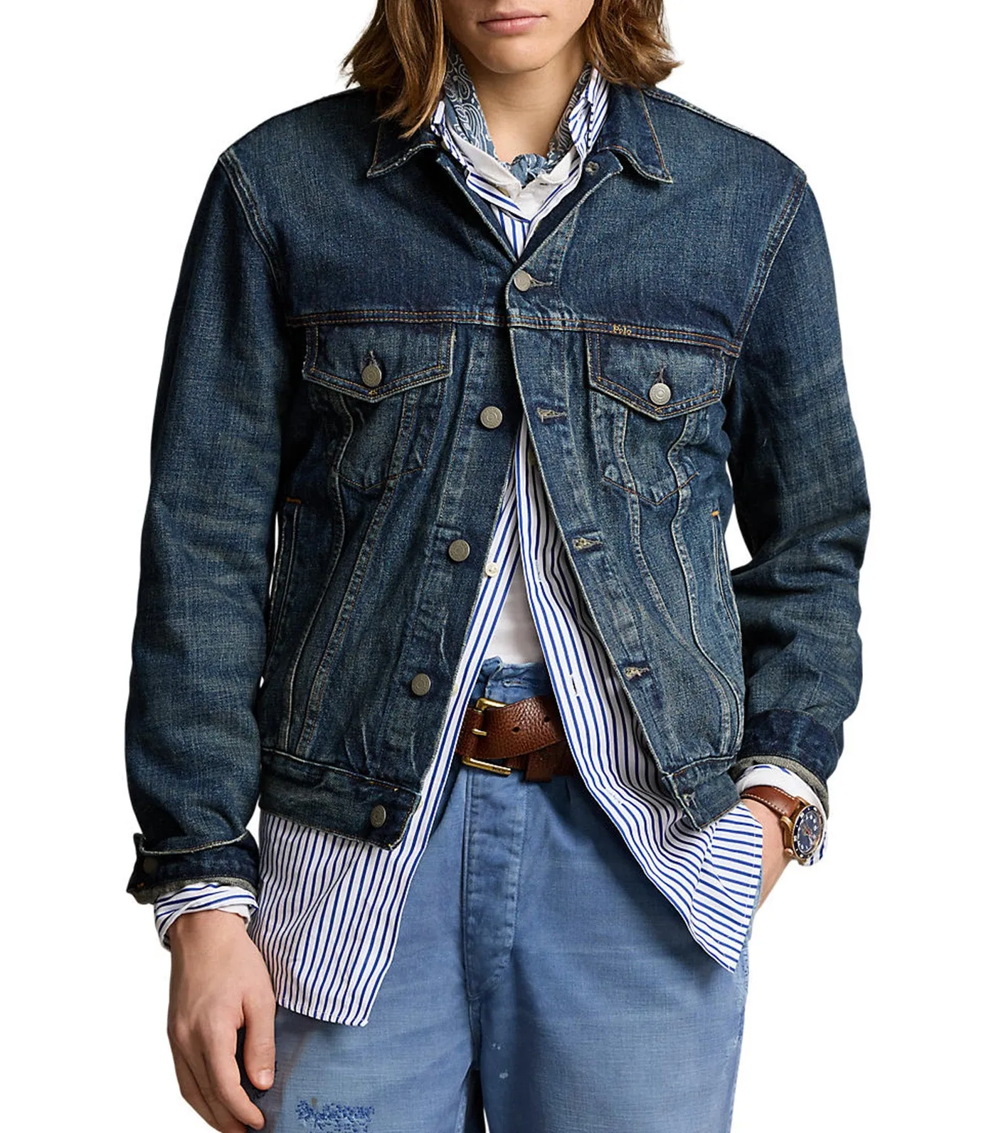 Men's Faded Denim Trucker Jacket Trenton