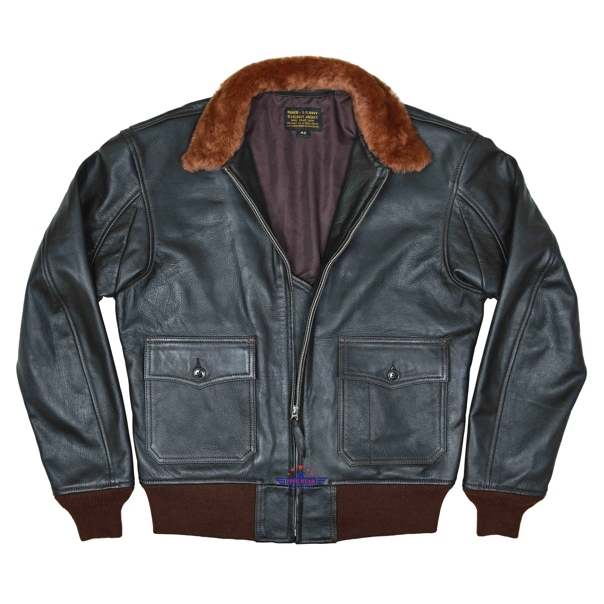 Men's G-1 55J14 Naval US Military Leather Flight Bomber Jacket