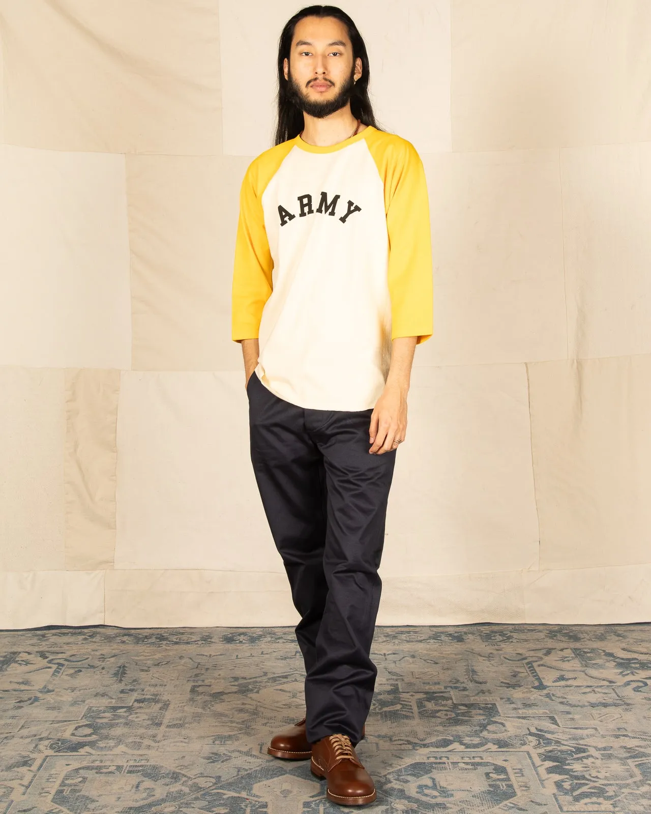 Military Baseball Tee / Army - Ecru/Yellow