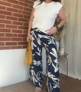 Navy Floral Wide Leg Pants