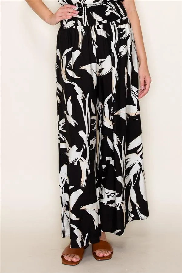 Navy Floral Wide Leg Pants