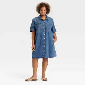 New - Women's Short Sleeve Mini Shirtdress - Universal Thread