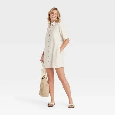 New - Women's Short Sleeve Mini Shirtdress - Universal Thread