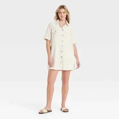 New - Women's Short Sleeve Mini Shirtdress - Universal Thread