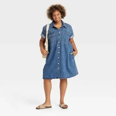 New - Women's Short Sleeve Mini Shirtdress - Universal Thread