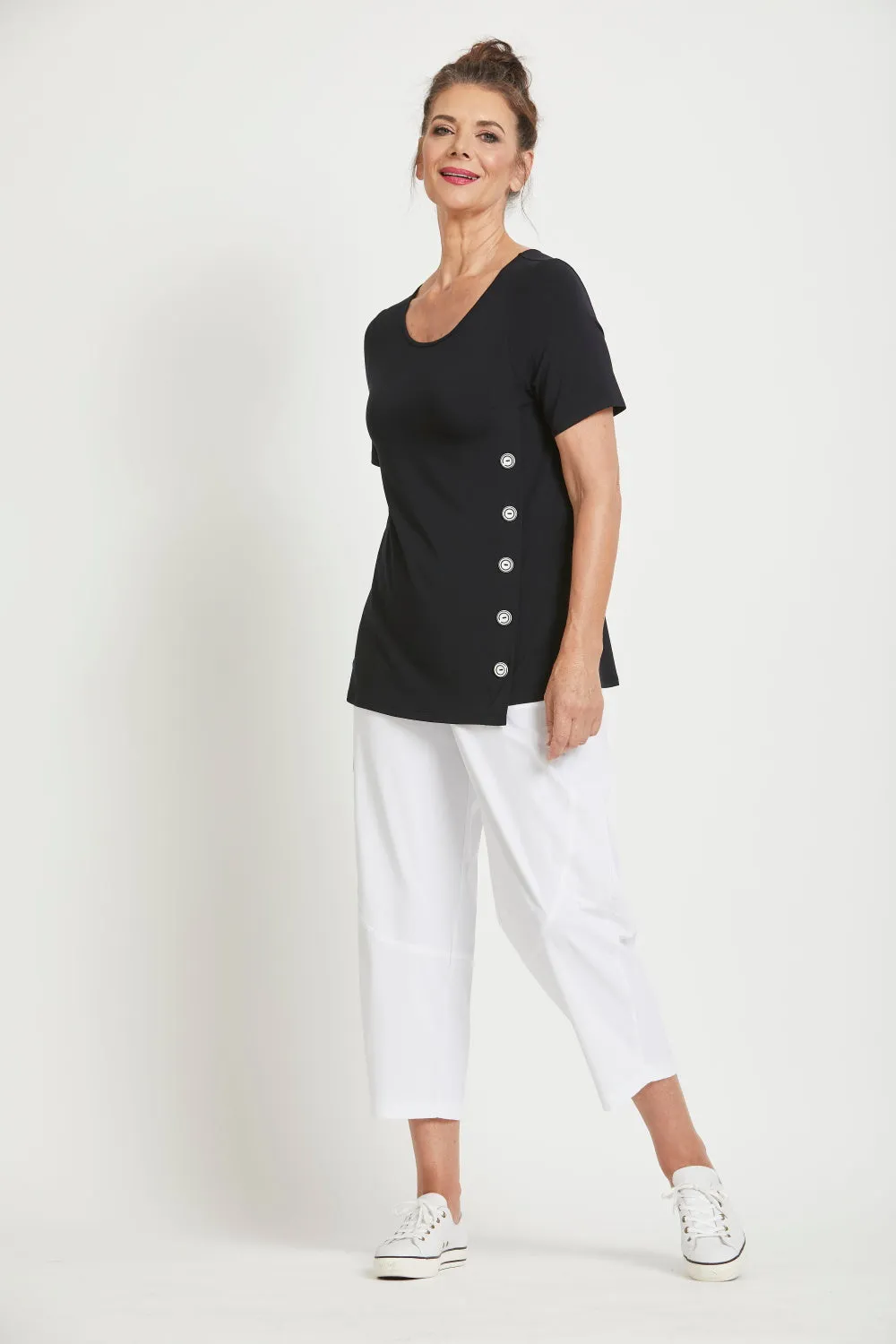 Paula Ryan Side Button Short Sleeve Top