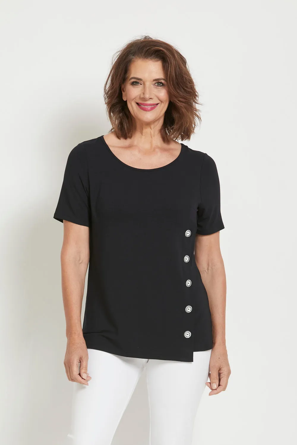 Paula Ryan Side Button Short Sleeve Top